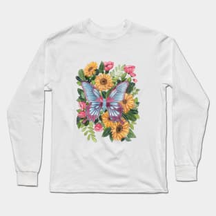 Butterfly in Flowers 1 Long Sleeve T-Shirt